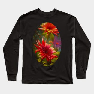 Vibrant Colorful Large Tropical Fantasy Flowers Artwork Long Sleeve T-Shirt